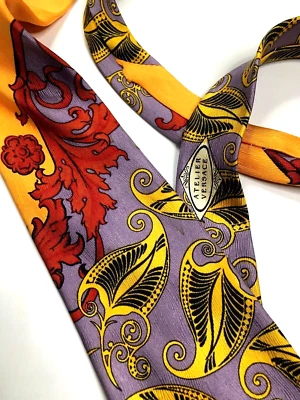 GIANNI VERSACE VINTAGE '91 BARROCO PAISLEY TIE ATELIER ORO ITALIA ROJO PÚRPURA Foto 1 de 4
