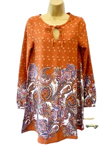 Vestido BRAVE SOUL Damas Talla XS Marrón Paisley Floral Boho Años 60 Verano Línea A - Imagen 1 de 11