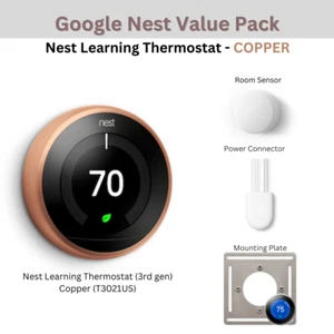 COPPER Pack: Nest Learning Thermostat 3rd gen + 1x Room Sensor + Power Connector - Picture 1 of 6