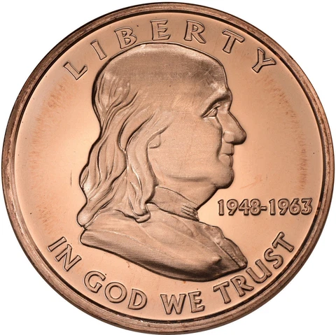 1 oz Copper Round - Franklin Half Dollar Cover