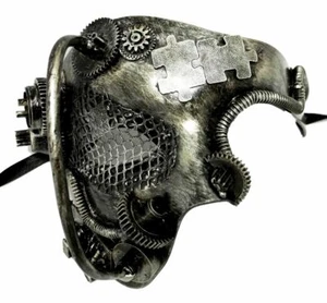 Steampunk Consolidator Punk Masquerade Mask Men Antique Silver - Picture 1 of 3