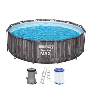 Aufstellpool Set mit Filterpumpe Swimmingpool Garten Braun Ø 366 x 100 cm - Bild 1 von 8