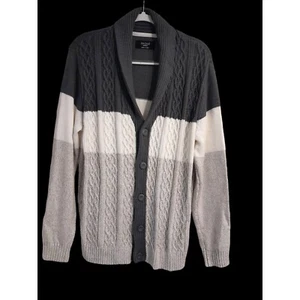 Mens Medium Color Block Cable Knit Grandpa Çardigan - Picture 1 of 4