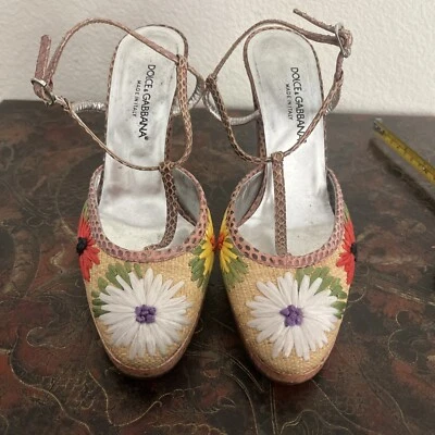 Auténticas sandalias Dolce & Gabbana plateadas tacón alto zapatos cuero talla 36 Italia Foto 1 de 4