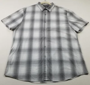 Axist Button Up Shirt Men’s 2XL Gray White Plaid Short Sleeves Slim Fit Stretch - Picture 1 of 10