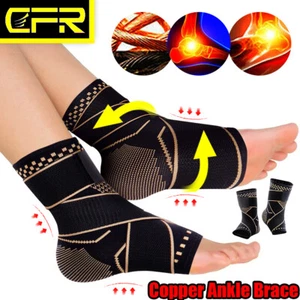 Copper Ankle Support Brace Compression Sleeve Fasciitis Foot Socks Pain Relief@ - Picture 1 of 15