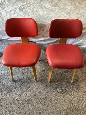 Vintage Pair MCM Thonet Bentwood Sculpted Chair Red Vinyl Uphostery Bruno Weil Cover