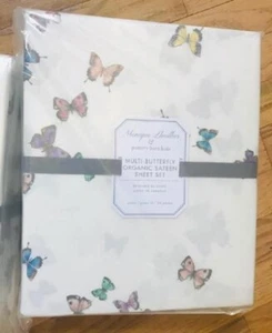 Pottery Barn Butterfly Sheet Set Queen Monique Lhuillier Pastels Organic Kids 4p - Picture 1 of 2