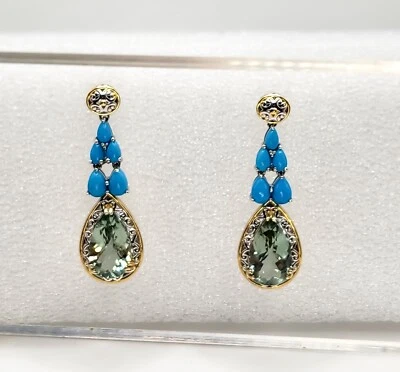 Brincos de prata esterlina turquesa turmalina pendentes NH Michael Valitutti  - Imagem 1 de 4