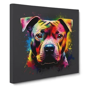 Staffordshire Bullterrier Abstrakte Kunst Leinwand Wandbild Kunstdruck Gerahmt Wohndeko - Bild 1 von 4