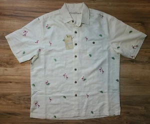 CARIBBEAN ROUNDTREE & YORKE MEN'S SZ L FLAMINGO LEAF SHIRT IVORY NWT $89 - Picture 1 of 5