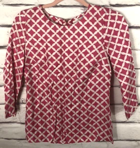 Boden Damen Größe 2 rosa/weiß 3/4 Arm Shirt Bluse Reißverschluss hinten Seidenmischung - Bild 1 von 5
