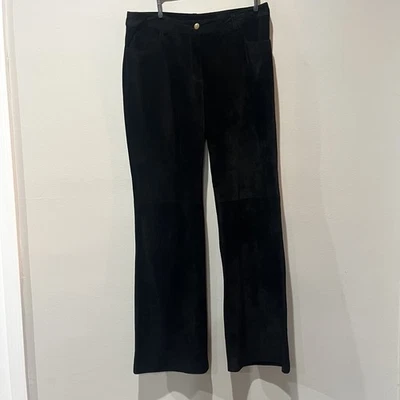 Pantalones de cuero de gamuza Spiegel para mujer 12 forrados negros pierna recta 33x31 Goth Emo Foto 1 de 4