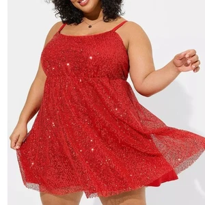 Torrid Übergröße 1 rot Pailletten Glitzer Cocktail Party Mini Skater Kleid Urlaub - Bild 1 von 4