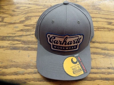 NUEVO Carhartt Lona Malla-Espalda Exterior Snapback Sombrero Gris Parche Gorra Para Hombre Foto 1 de 3