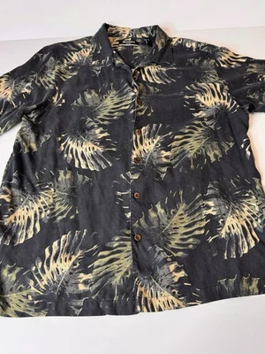 Camisa tropical de seda pura para hombre talla L manga corta Resort Noir vida nocturna costera Foto 1 de 4