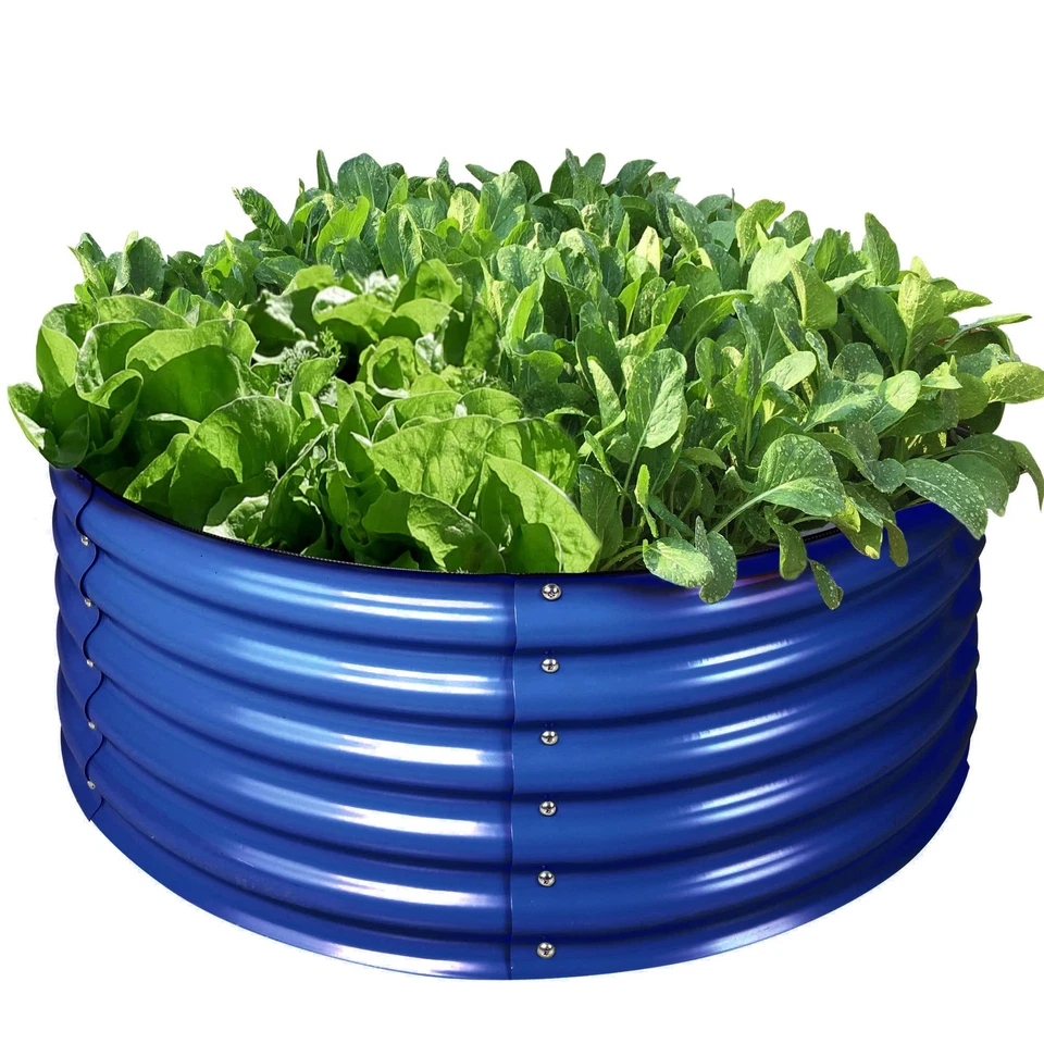 OLLE 17" ALTO, 42" CAMA DE JARDÍN REDONDA METAL GALVANIZADO JARDÍN ELEVADO - AZUL COBALTO Foto 1 de 4