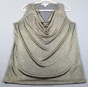AUGUST SILK Top Women’s Extra Large XL Gold Gray Metallic Sleeveless Cowlneck - Picture 1 of 10