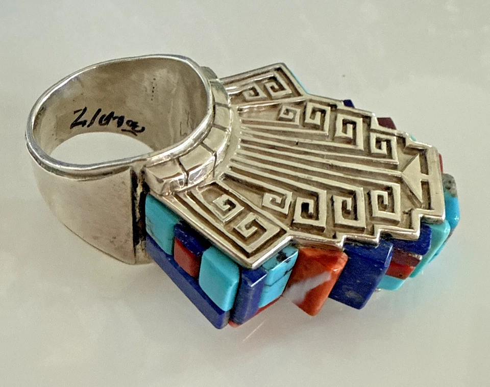 Инкрустация индейским бирюзовым камнем. Кольцо из стерлингового серебра 925 пробы 11 - Изображение 1 из 4