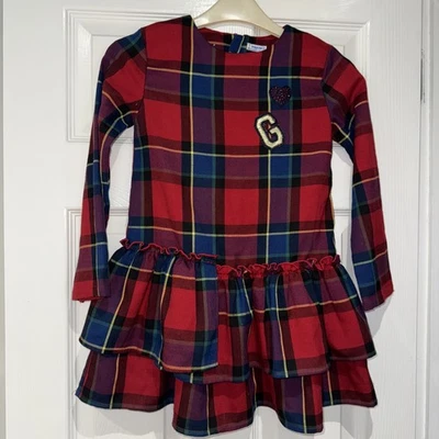 Mayoral Girls Dress Checked Plaid Long Sleeve Bow Age 7 Years - Image 1 of 4