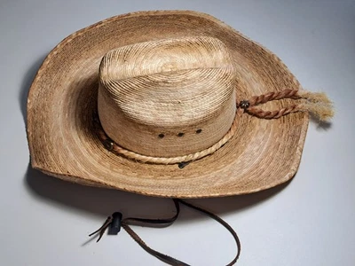Sombrero de Vaquero Western Express Auténtico México Cuero Paja Tostado Trenzado Mediano Foto 1 de 4
