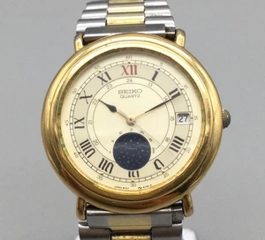 Vintage Seiko Mondphase Uhr 34mm Bicolor Roman Date GF22-6050 neue Batterie - Bild 1 von 15