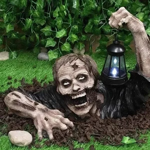 1pc Halloween Zombie Crawling Horror Decor, Scary Led Lights Zombie Holding Lant - Picture 1 of 8