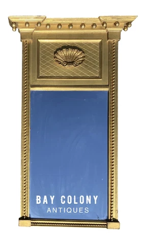 20TH C FEDERAL ANTIQUE STYLE SHELL CARVED BORGHESE GOLD TABERNACLE MIRROR Cover