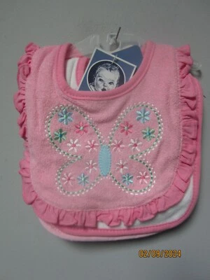 Baberos Gerber bebé niña 3 piezas rosa mariposa Foto 1 de 2