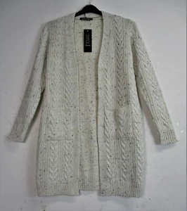 Ladies Cable Knit Open Long Line Cardigan Jacket Pocket   Sizes S/M M/L L/XL XXL - Picture 1 of 50