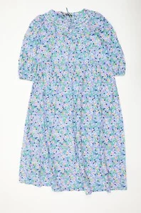 Marks & Spencer Womens Blue Floral Cotton Blend A-Line Size 12 Tie - Picture 1 of 10