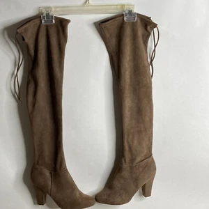 call it Spring Size 7 Vegan Suede Stretch Sock Taupe Over the Knee Boots - Picture 1 of 6