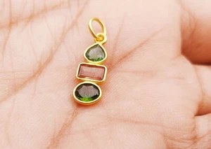 Tourmaline Charm, 18K Gold Handmade Charm Necklace ,Natural Gemstone Pendant - Picture 1 of 6