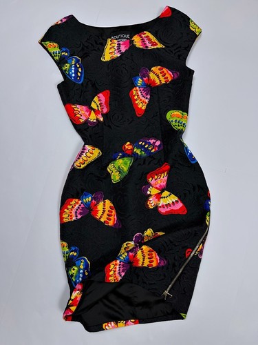 Boutique Moschino mini abito jacquard nero stampa farfalla taglia 6 US 8 UK