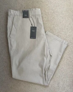 M&S MENS LINEN & COTTON BLEND STONE BEIGE REGULAR FIT TROUSERS Waist 44” Leg 29” - Picture 1 of 9
