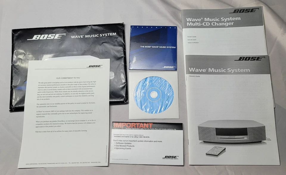 Sistema de música BOSE Wave cambiador de CD manuales originales documentos discos de demostración Foto 1 de 1