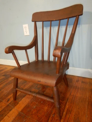 Antique Childs High Back Armchair Doll & Bears Chair Plank Seat Cover