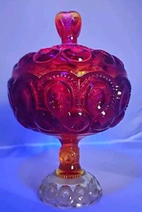 LE Smith Amberina Moon and Stars Compote 10"H 6.25"D Cadmium - Picture 1 of 15