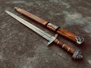 ESPADA VIKINGA HECHA A MANO PERSONALIZADA DE ACERO DAMASCO LISTA PARA LA BATALLA ESPADA DE CAZA CAMPING - Imagen 1 de 10
