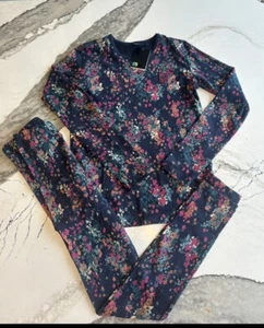 Noruk Be Kind, Floral Girls Navy Blue Pajamas, Outfitters Winter/long Sleeve  12 - Picture 1 of 8