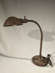 Antique 1920's Gooseneck Cast Iron Base Paddle Switch Desk Working Lamp Light - Picture 1 of 8
