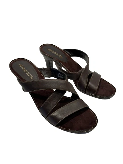 Sandalias de tacón Aerosoles Charlott 8,5 M cuero marrón con tiras de aguja Foto 1 de 4