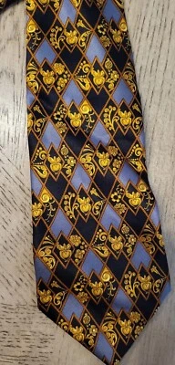 Corbata Lanvin Hecha en FRANCIA Estampado Barroco Azul Dorado 100% Seda Foto 1 de 4