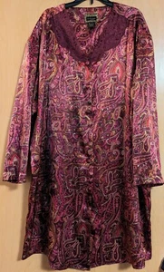 Solange Satin Night Gown Floral Paisley Print Lace Neckline Women's Size 14/16  - Picture 1 of 10