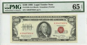 1966 $100 Legal Tender Note Red Seal Fr# 1550 PMG Gem65 EPQ GCC Gold - Picture 1 of 2