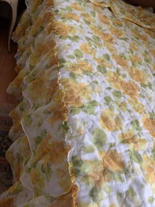 Vintage Floral Nylon Organdy Chiffon 1960s Ruffled Twin Bedspread & Curtains - Picture 1 of 8