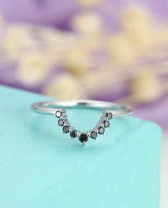 1ct Round Black Simulated Diamond Stackable Band Engage Ring White Gold Plated - Picture 1 of 6