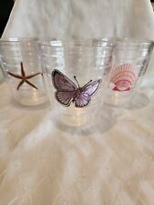 Set Of 3 Tervis 8 Oz Embroidered Patch Tumblers Butterfly Seashell Starfish 