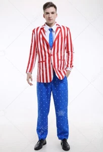 Giacca, camicia, cravatta e pantaloni, costume tuta americana bandiera USA uomo taglia 2xl - Foto 1 di 5