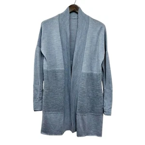 Lululemon Womens Sz 4 Sit In Lotus Ribbed Blue Wool Open Cardigan Duster Sweater - Picture 1 of 6